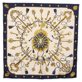 HERMES Carre 90 Scarf ""LES CLES THE KEYS RARE"" Silk Blue Auth BA10770