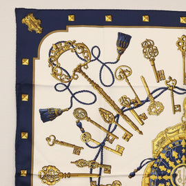 HERMES Carre 90 Scarf ""LES CLES THE KEYS RARE"" Silk Blue Auth BA10770 - 0