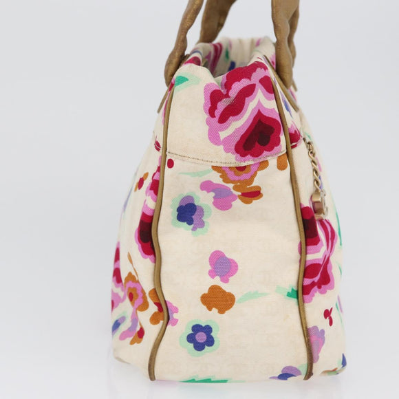 CHANEL Hand Bag Canvas Ivory Gold CC Auth BA10783