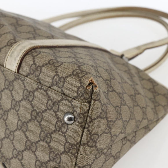 GUCCI GG Supreme Tote Bag PVC Beige Silver 114595 Auth BA10796