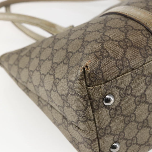 GUCCI GG Supreme Tote Bag PVC Beige Silver 114595 Auth BA10796