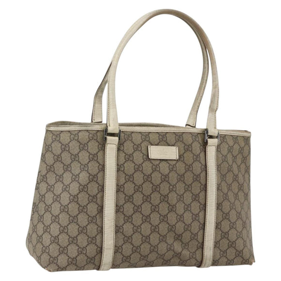 GUCCI GG Supreme Draagtas PVC Beige Zilver 114595 Auth BA10796