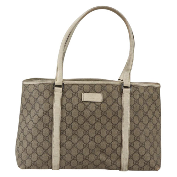 GUCCI GG Supreme Tote Bag PVC Beige Silver 114595 Auth BA10796