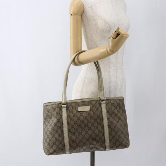 GUCCI GG Supreme Tote Bag PVC Beige Silver 114595 Auth BA10796