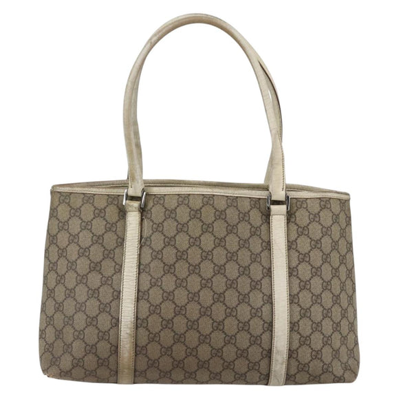 GUCCI GG Supreme Tote Bag PVC Beige Silver 114595 Auth BA10796