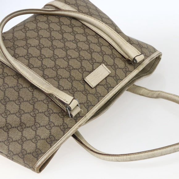 GUCCI GG Supreme Tote Bag PVC Beige Silver 114595 Auth BA10796