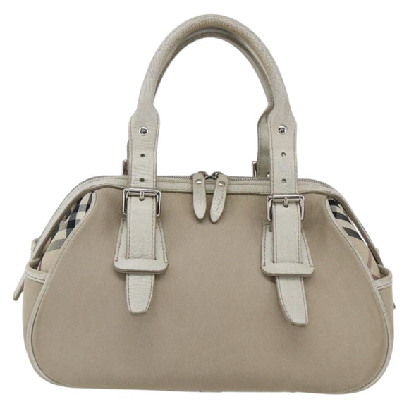 BURBERRY Nova Check Hand Bag Canvas Beige Silver Auth BA10799
