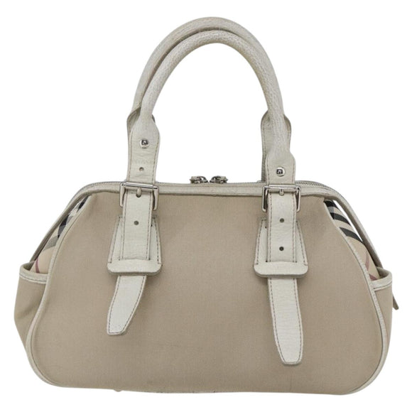 BURBERRY Nova Check Hand Bag Canvas Beige Silver Auth BA10799
