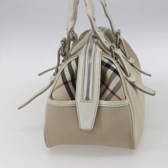 BURBERRY Nova Check Hand Bag Canvas Beige Silver Auth BA10799