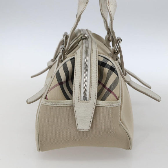 BURBERRY Nova Check Hand Bag Canvas Beige Silver Auth BA10799