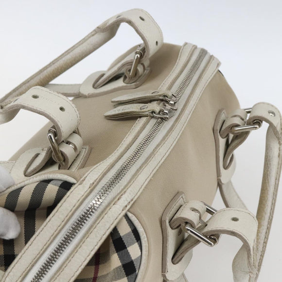 BURBERRY Nova Check Hand Bag Canvas Beige Silver Auth BA10799