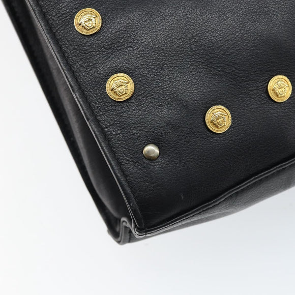 Gianni Versace Shoulder Bag Leather Black Gold Auth BA10801