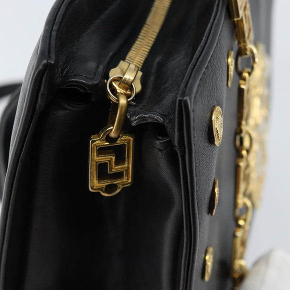 Gianni Versace Shoulder Bag Leather Black Gold Auth BA10801