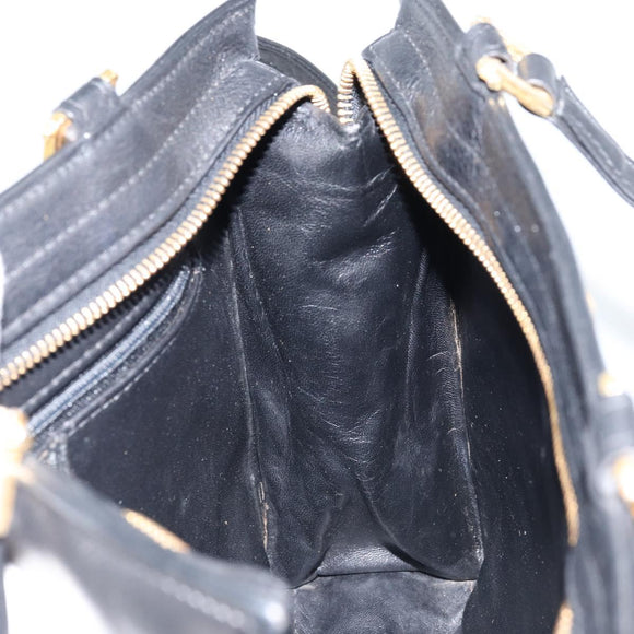 Gianni Versace Shoulder Bag Leather Black Gold Auth BA10801