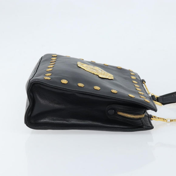 Gianni Versace Shoulder Bag Leather Black Gold Auth BA10801