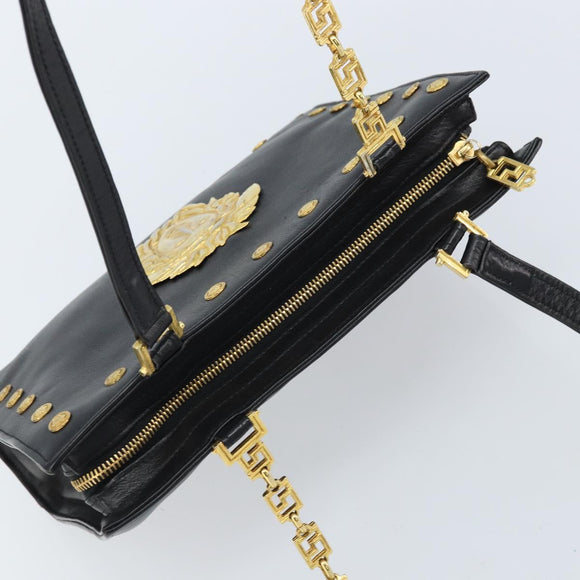 Gianni Versace Shoulder Bag Leather Black Gold Auth BA10801