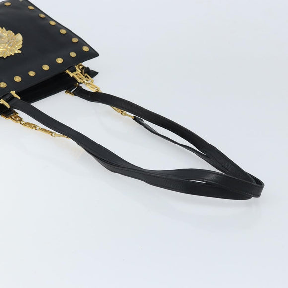 Gianni Versace Shoulder Bag Leather Black Gold Auth BA10801