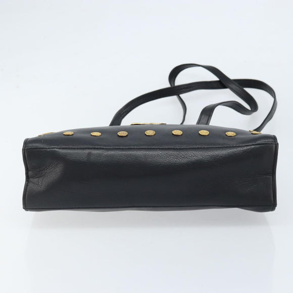 Gianni Versace Shoulder Bag Leather Black Gold Auth BA10801