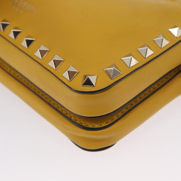 Gianni Versace Rock Studs Shoulder Bag Leather Yellow Gold Auth BA10807