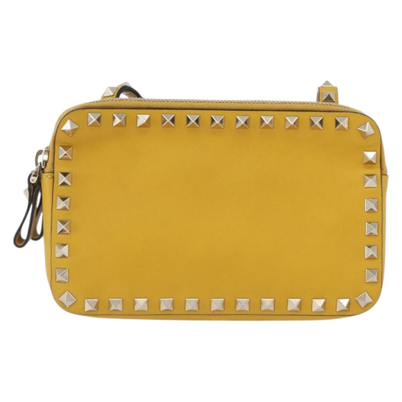Gianni Versace Rock Studs Shoulder Bag Leather Yellow Gold Auth BA10807