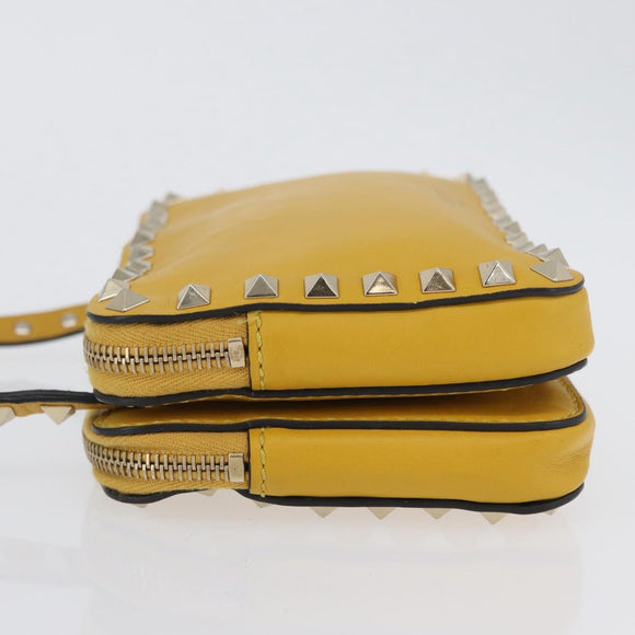 Gianni Versace Rock Studs Shoulder Bag Leather Yellow Gold Auth BA10807