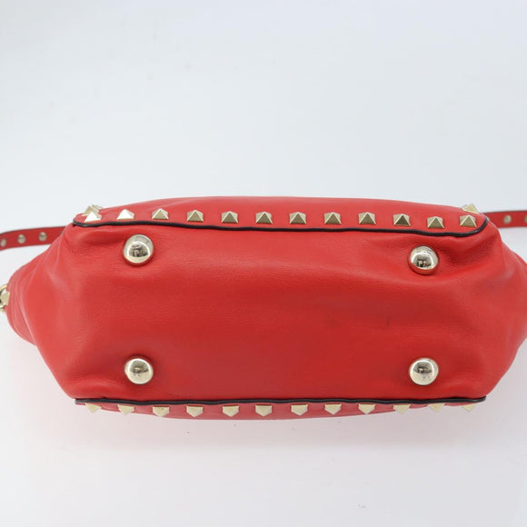 VALENTINO Rockstuds Handtas Leer 2-weg Rood Goud Auth BA10808