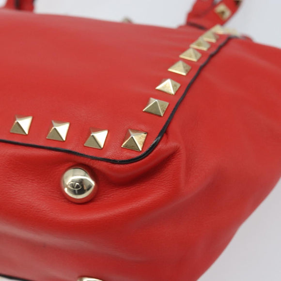 VALENTINO Rockstuds Handtas Leer 2-weg Rood Goud Auth BA10808