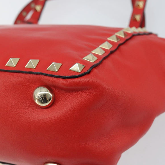 VALENTINO Rockstuds Handtas Leer 2-weg Rood Goud Auth BA10808