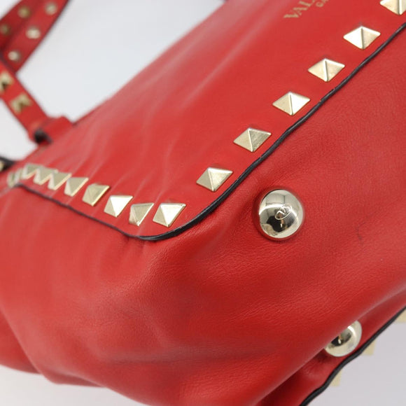 VALENTINO Rockstuds Handtas Leer 2-weg Rood Goud Auth BA10808