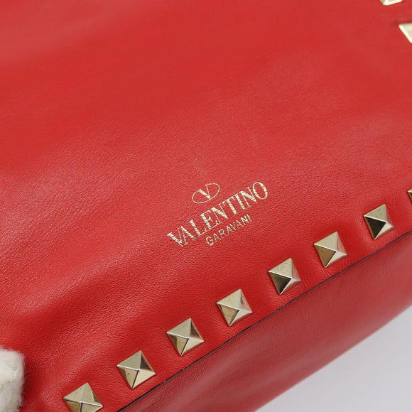 VALENTINO Rockstuds Handtas Leer 2-weg Rood Goud Auth BA10808