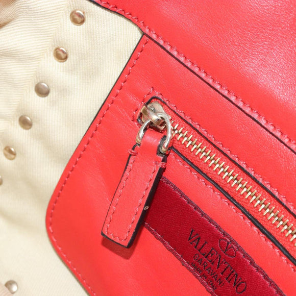 VALENTINO Rockstuds Handtas Leer 2-weg Rood Goud Auth BA10808