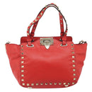 VALENTINO Rockstuds Handtas Leer 2-weg Rood Goud Auth BA10808-13