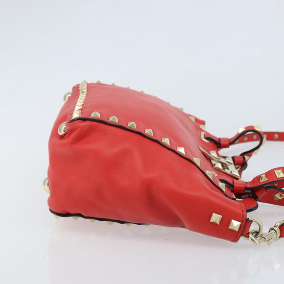 VALENTINO Rockstuds Handtas Leer 2-weg Rood Goud Auth BA10808