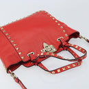 VALENTINO Rockstuds Handtas Leer 2-weg Rood Goud Auth BA10808-6