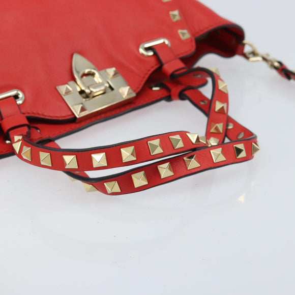 VALENTINO Rockstuds Handtas Leer 2-weg Rood Goud Auth BA10808
