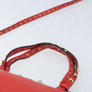 VALENTINO Rockstuds Handtas Leer 2-weg Rood Goud Auth BA10808-8