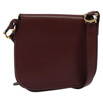 CARTIER Must Line Shoulder Bag Leather Wine Red Gold Auth BA1082