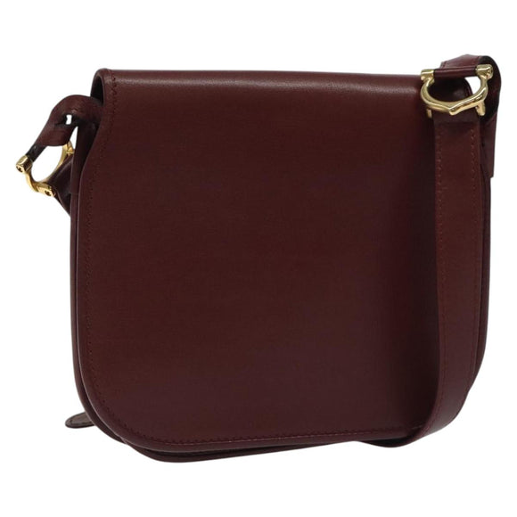 CARTIER Must Line Shoulder Bag Leather Wine Red Gold Auth BA1082