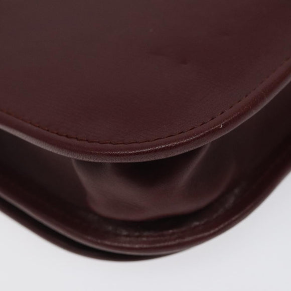 CARTIER Must Line Shoulder Bag Leather Wine Red Gold Auth BA1082