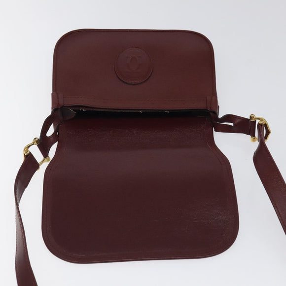 CARTIER Must Line Shoulder Bag Leather Wine Red Gold Auth BA1082
