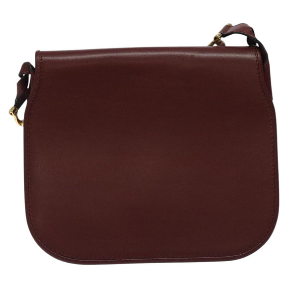 CARTIER Must Line Shoulder Bag Leather Wine Red Gold Auth BA1082