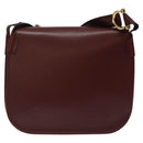 CARTIER Must Line Shoulder Bag Leather Wine Red Gold Auth BA1082-2