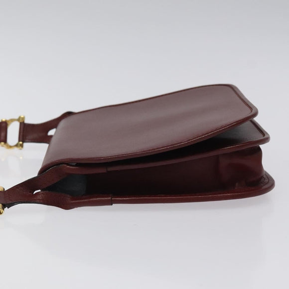 CARTIER Must Line Shoulder Bag Leather Wine Red Gold Auth BA1082