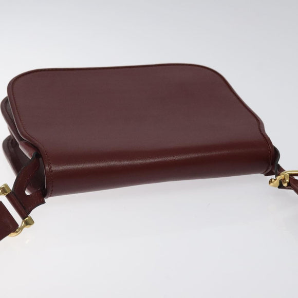 CARTIER Must Line Shoulder Bag Leather Wine Red Gold Auth BA1082