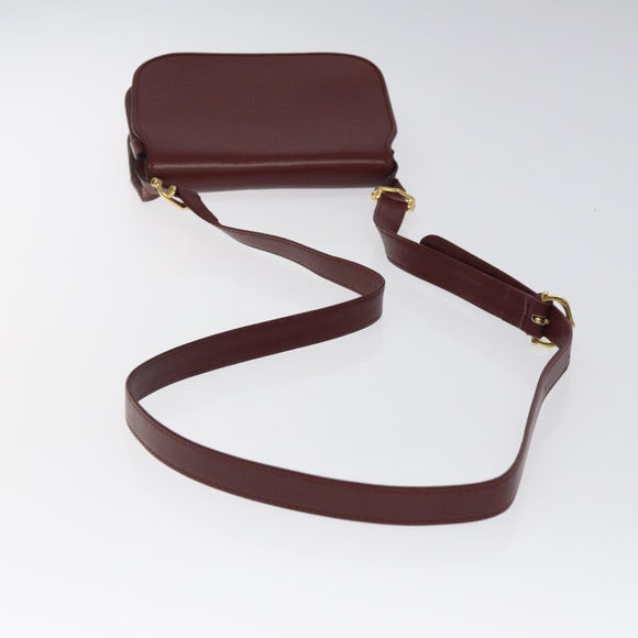 CARTIER Must Line Shoulder Bag Leather Wine Red Gold Auth BA1082