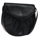 SAINT LAURENT Shoulder Bag Leather Embossed Black Gold Auth BA1084-1