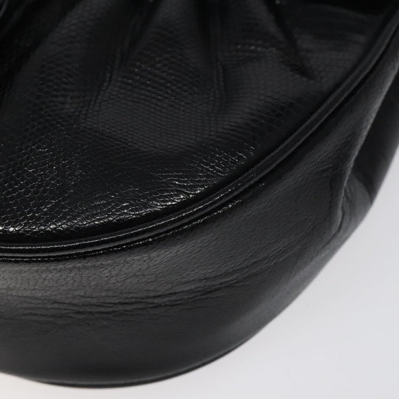 SAINT LAURENT Shoulder Bag Leather Embossed Black Gold Auth BA1084