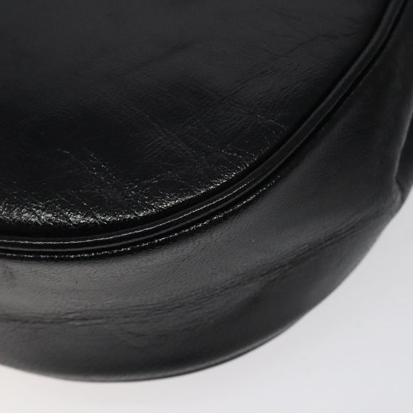 SAINT LAURENT Shoulder Bag Leather Embossed Black Gold Auth BA1084