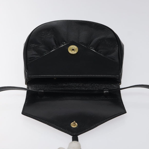 SAINT LAURENT Shoulder Bag Leather Embossed Black Gold Auth BA1084