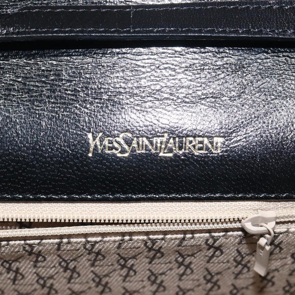 SAINT LAURENT Shoulder Bag Leather Embossed Black Gold Auth BA1084